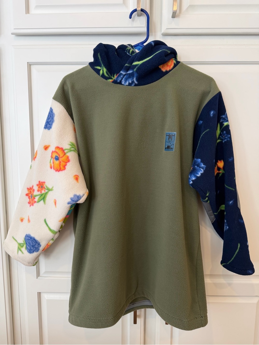 Handmade Polartec Fleece Hoodie with Floral Sleeves